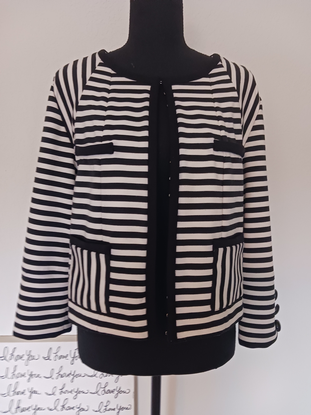 Colour Works Black & White Striped Jacket Blazer Sz L EUC